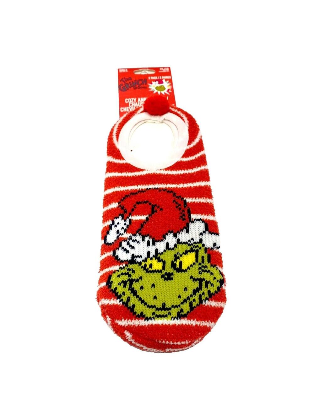 Dr. Seuss Grinch 2-Pack Fuzzy Sock Slippers – Green Christmas Ankle Socks Cozy